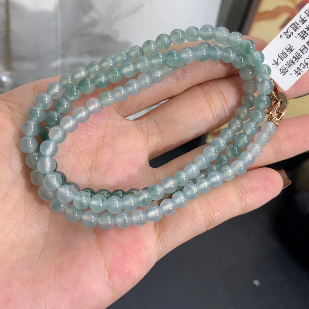 翡翠未镶嵌手串卡4.8冰胶蓝飘花项链