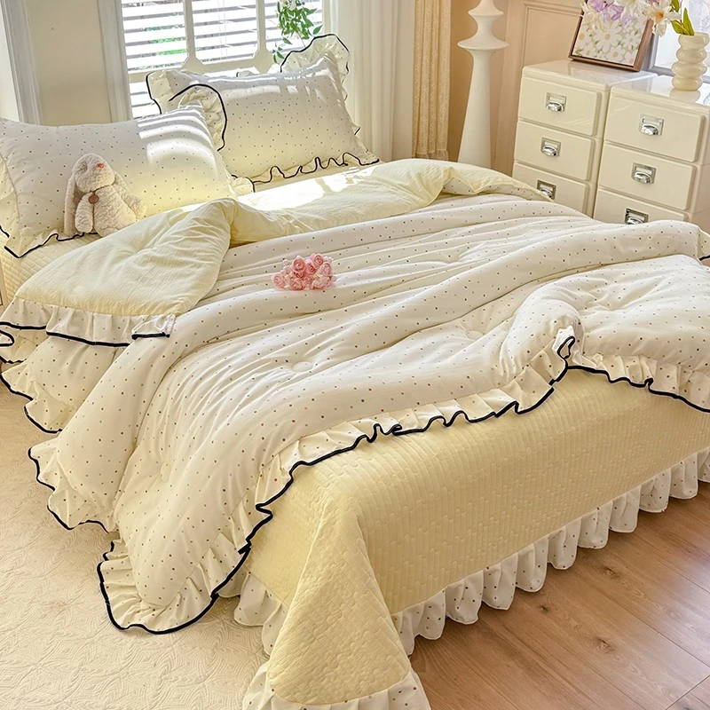 2025新款皱皱纱花边床盖夏凉被四件套韩式单人空调被床上用品