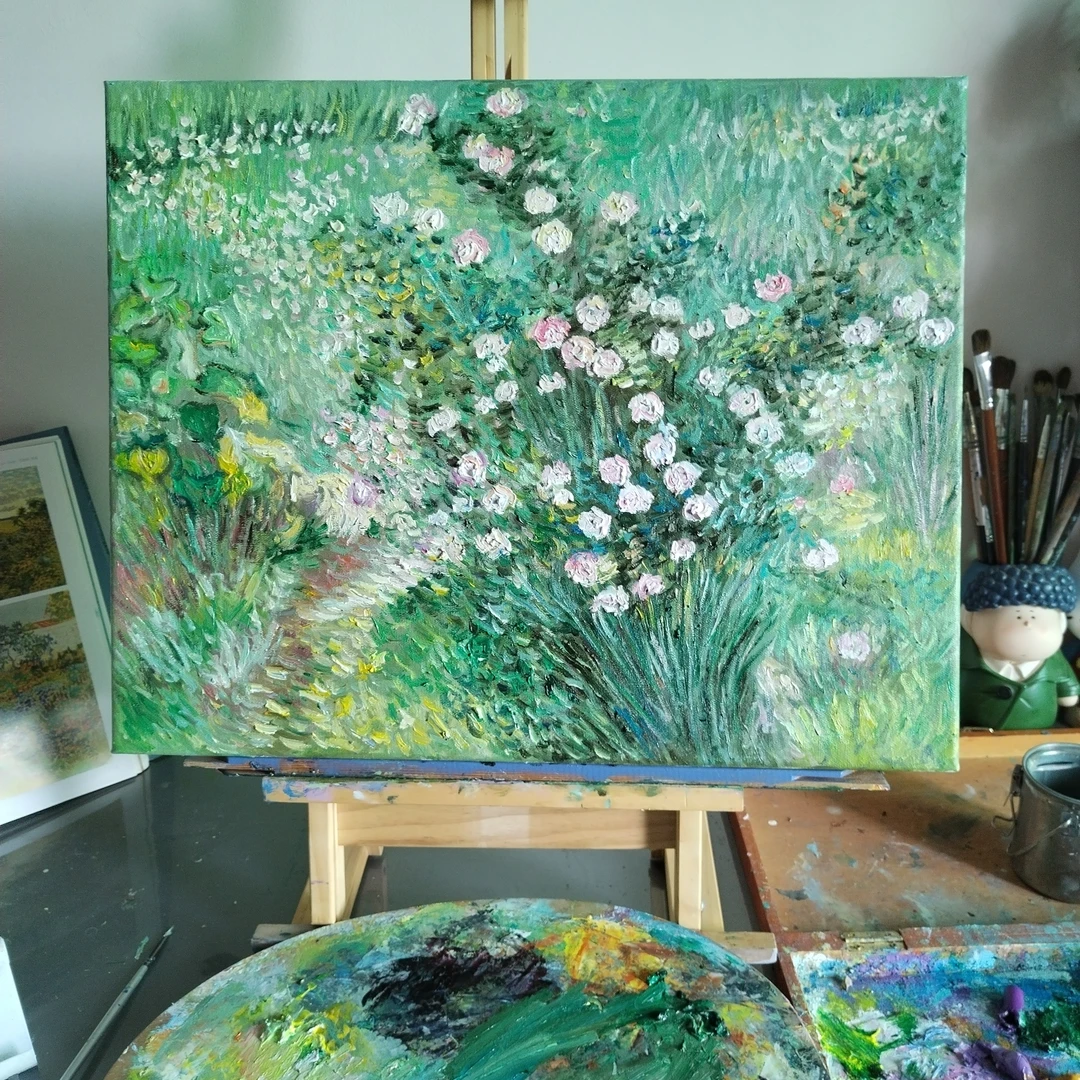 油画梵高的玫瑰花园装饰画