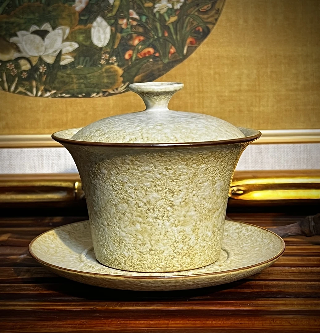 崔晓宁全手工炭烧飘雪釉薄胎马蹄三才盖碗