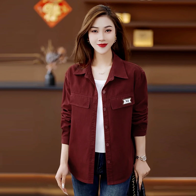 极简风洋气减龄工装短外套女2025秋季新款小个子宽松显瘦长袖衬衫