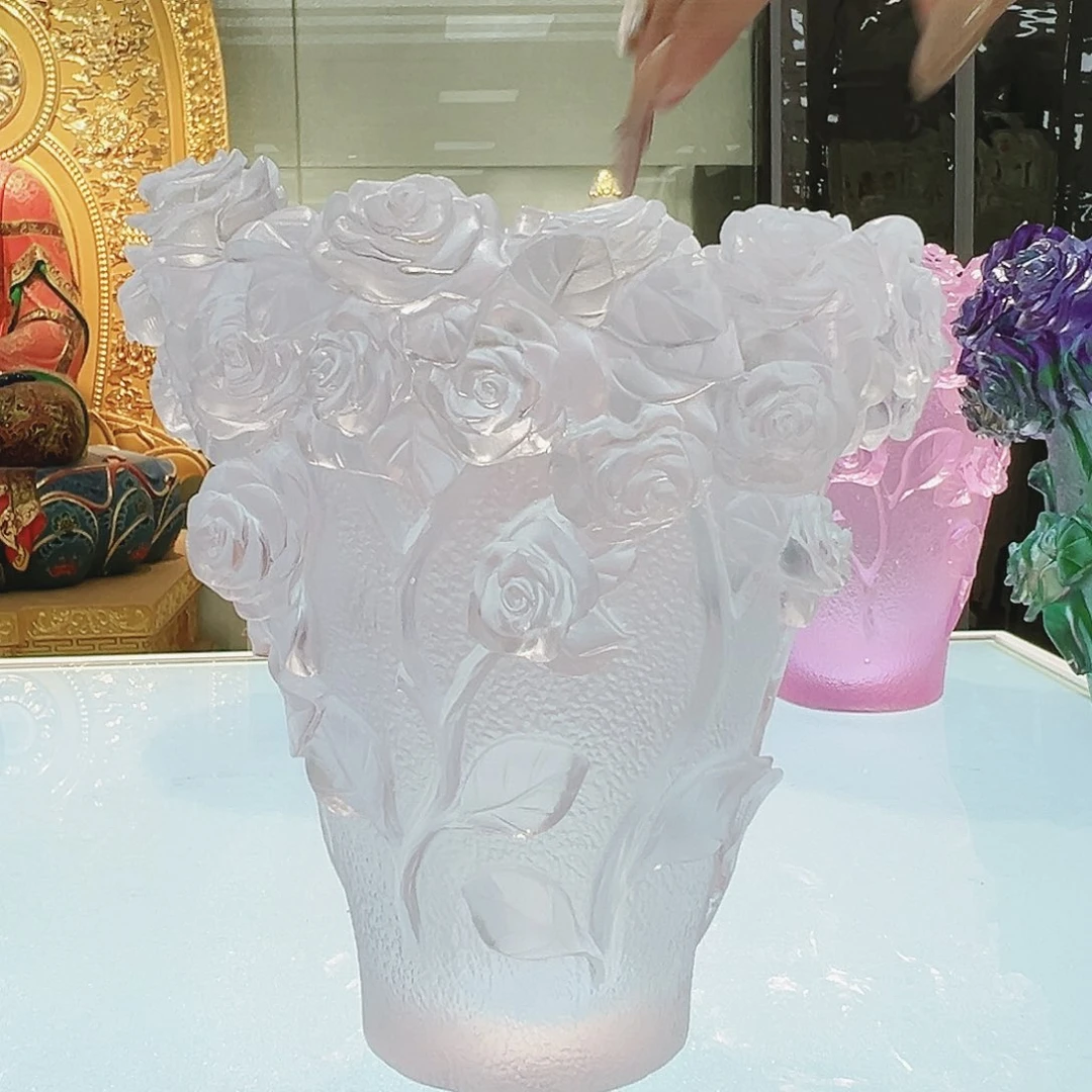 【闪购商品】手工艺品琉璃玫瑰花花瓶 20cm