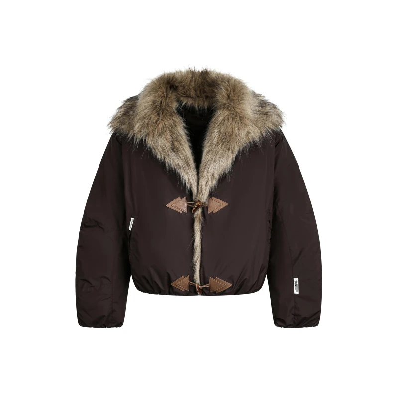 美式复古时尚女士宽松短款大毛领棉服外套欧美轻奢大牌风保暖棉衣