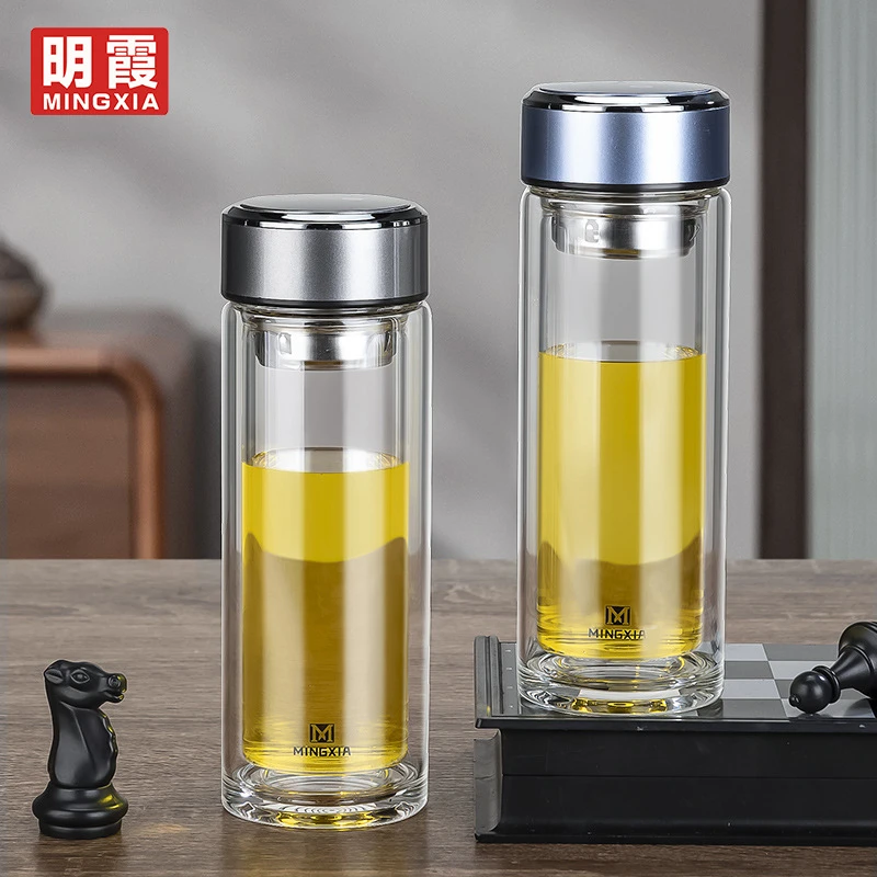 高档车载双层耐热玻璃水杯男士商务泡茶杯简约办公室水杯礼品杯子