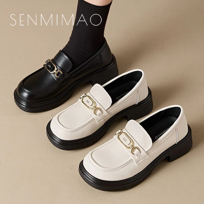 乐福鞋女2025新款厚底软底工作鞋真牛小皮鞋百搭春秋带扣单鞋粗跟