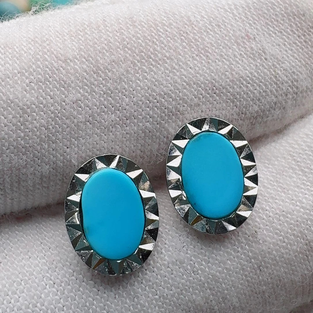 绿松石银S925镶嵌耳饰