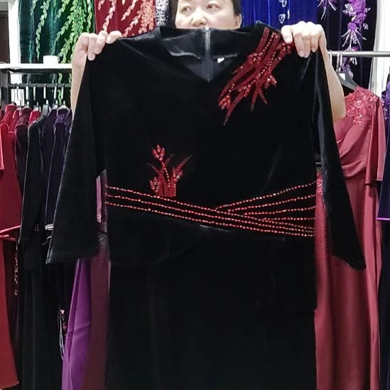 东***姐6XL连衣裙重工金丝绒黑色