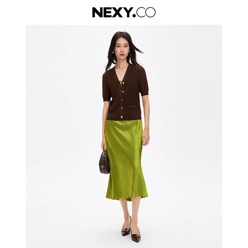 NEXY.CO/奈蔻修身小香风气质夏季法式纯色上衣针织毛衫XZ02917V1