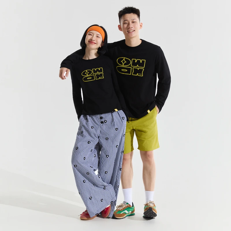 OWOX 经典字母logo纯棉百搭情侣装长袖T恤女秋季短款修身正肩上衣