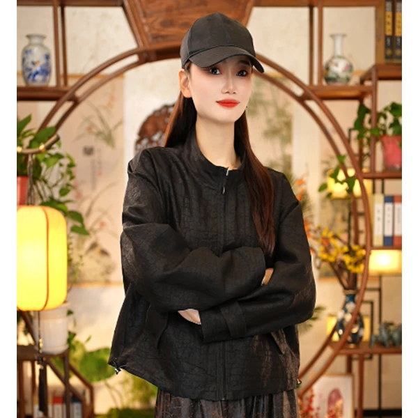 【董小姐】！清货福利！桑蚕丝龟裂纹香云纱夹克上衣外套女