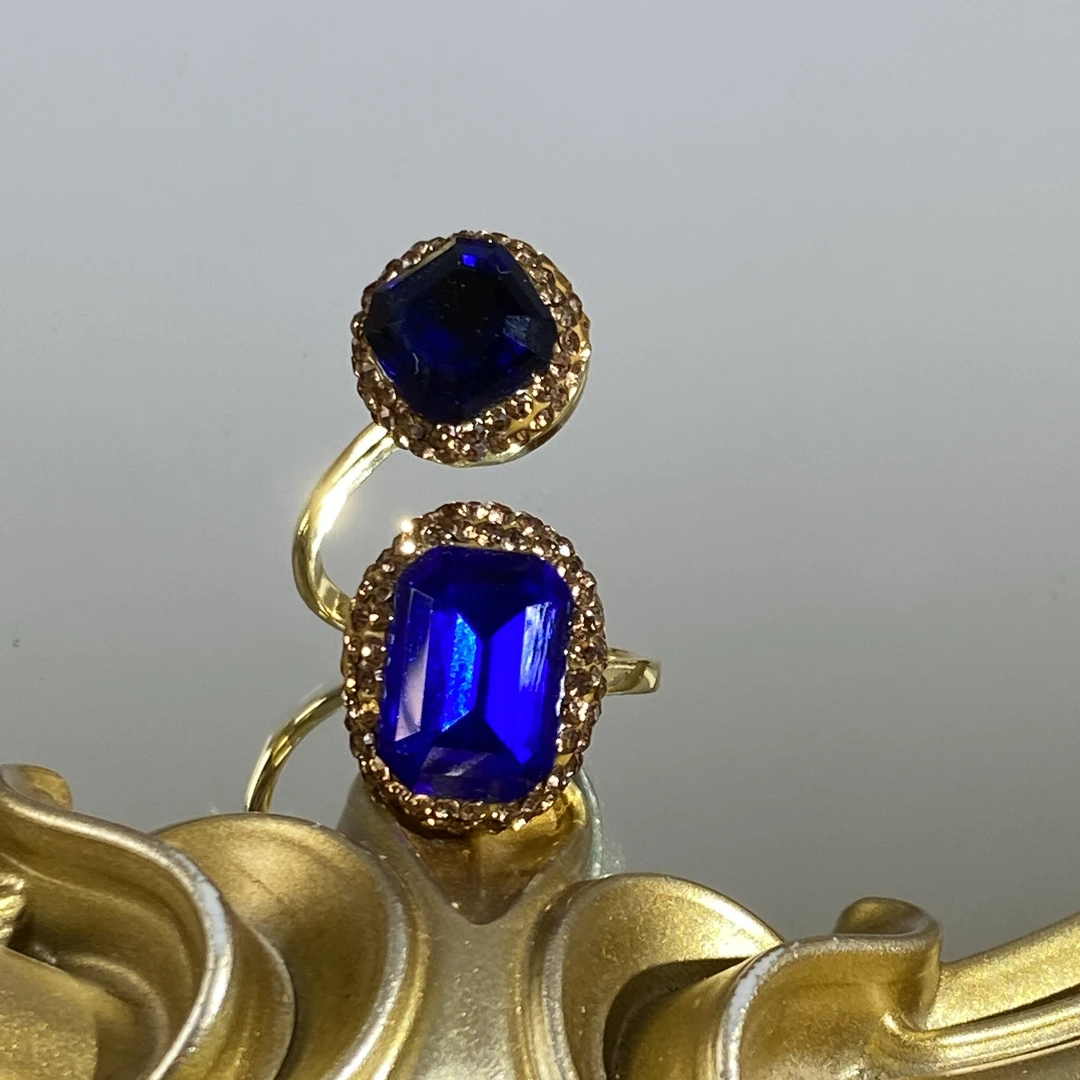 铜合金合成锆石戒指 TTSD 蓝色双裸面设计款气质戒指 2911