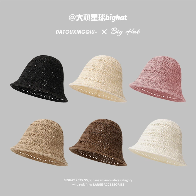 大头星球针织镂空渔夫帽女2025新款夏季显脸小遮阳帽