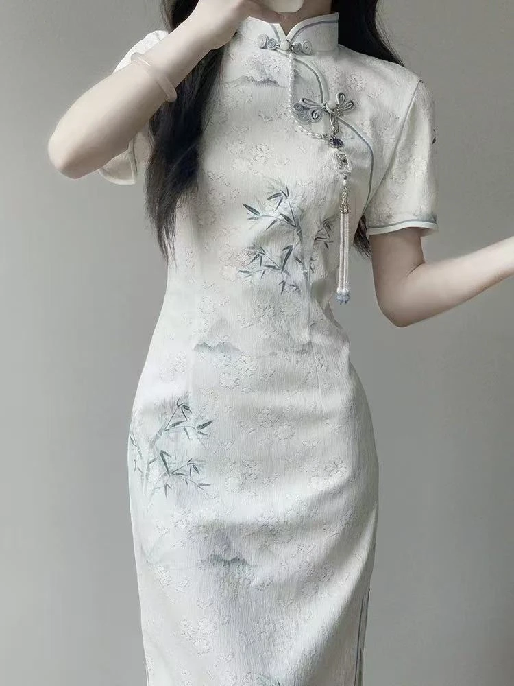 0911 米色 花扣 【竹】 旗袍【没有流苏】