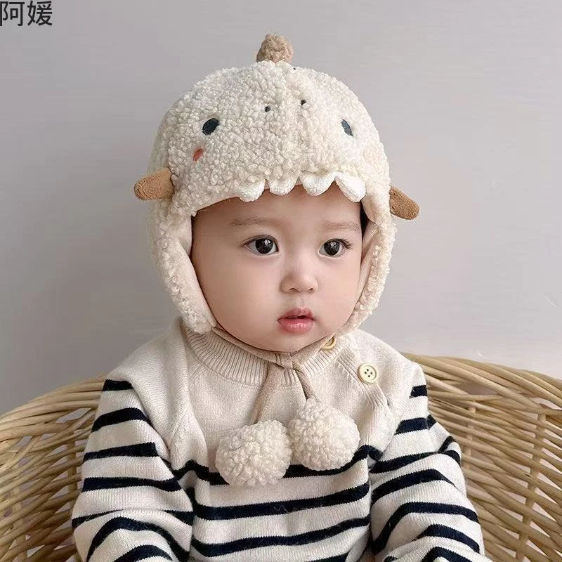 婴儿帽子秋冬款毛绒帽男宝宝可爱超萌护耳帽秋冬季保暖防风套帽