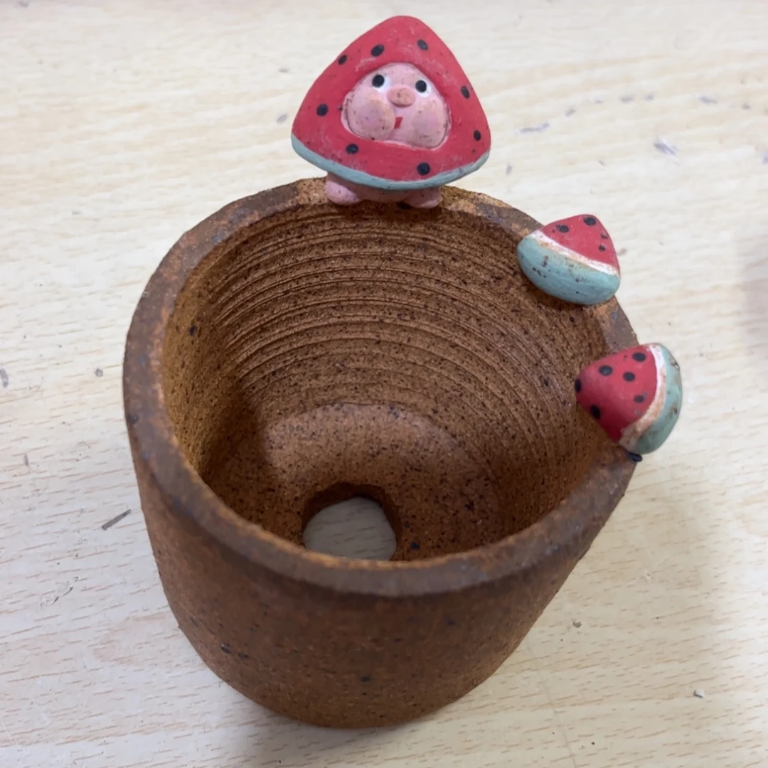 泥塑古镇炻陶花盆