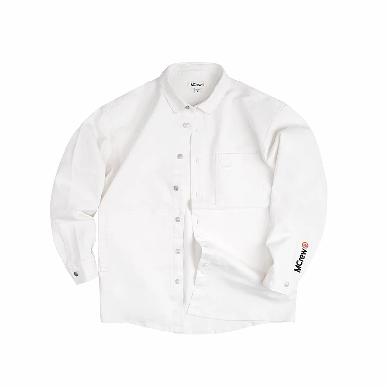 MCREW CABEAR加州熊绣标米白斜纹加厚宽松长袖衬衫式外套