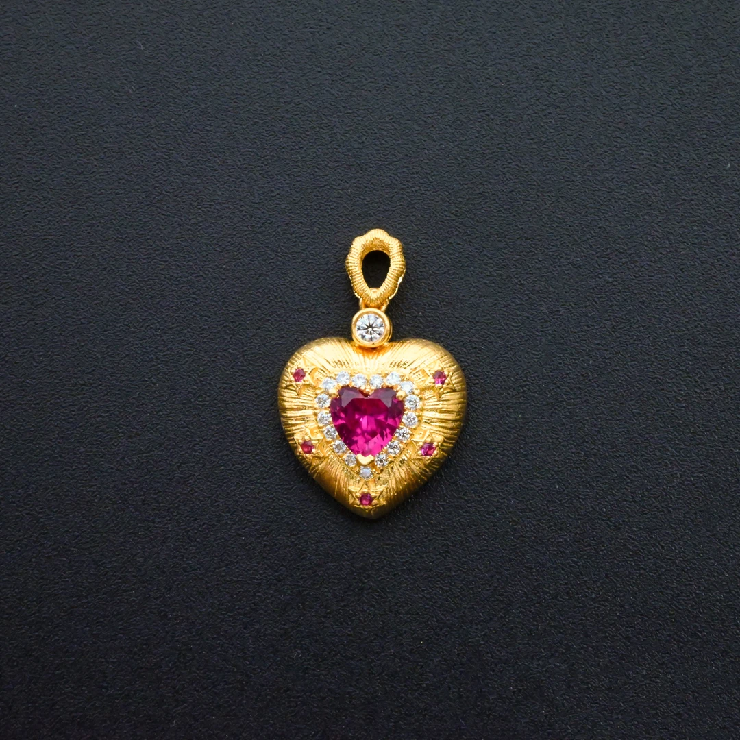 【金枝原】足金999 莫桑拉丝布布爱心吊坠 绿色/红色 多样性发一