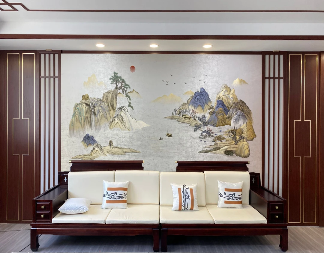 溪山隐秀 刺绣背景 客厅背景 沙发背景 茶室背景 书房背景
