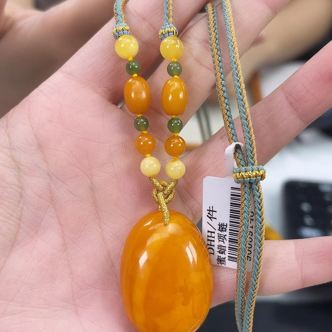 手链琥珀未镶嵌老蜡编绳项链