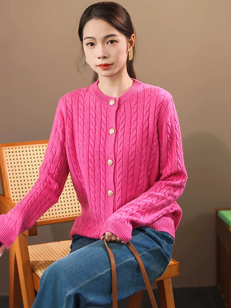 8647气质简约风时尚针织开衫外套女士秋冬百搭休闲上衣