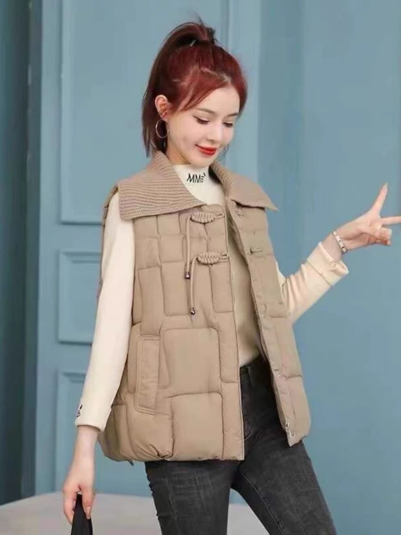 Y927轻奢毛衣海军领盘扣马甲秋冬女外穿马夹