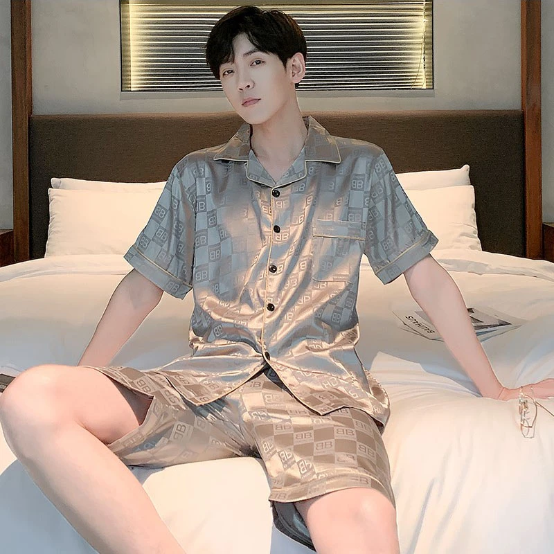 拉奇巴茨  睡衣男夏季薄款春秋短袖短裤开衫男士家居服套装夏天