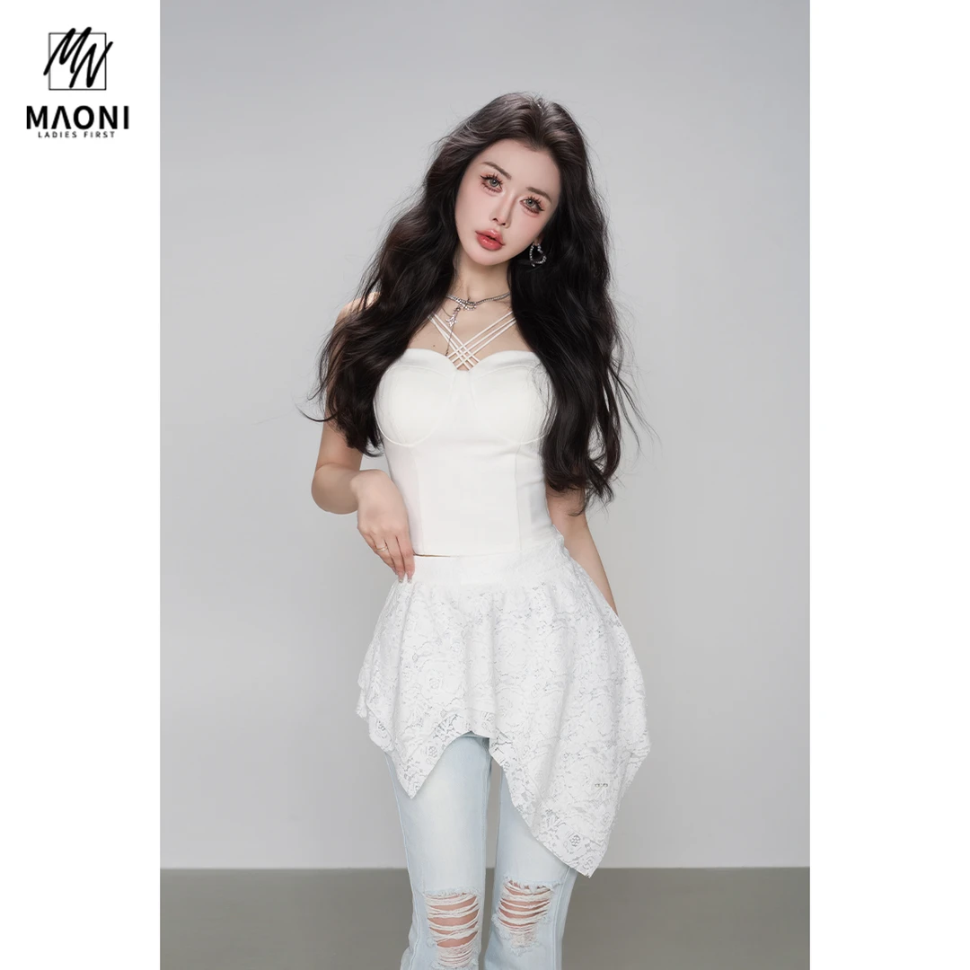 毛妮Peshe【百搭屁帘】蕾丝网纱不规则设计感一片式辣妹半裙L1365