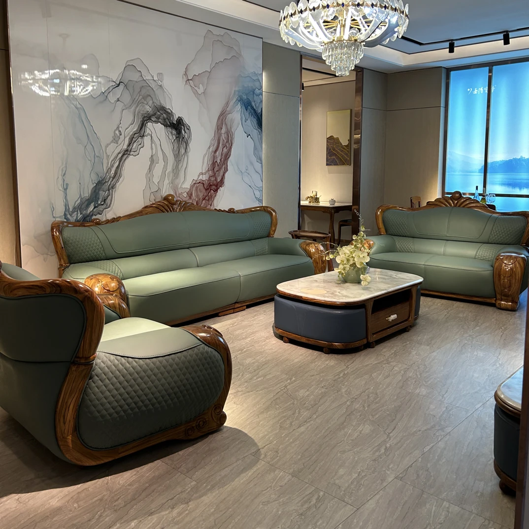 高端乌金木真皮沙发头层牛皮奢华别墅客厅大户型新中式沙发三人位