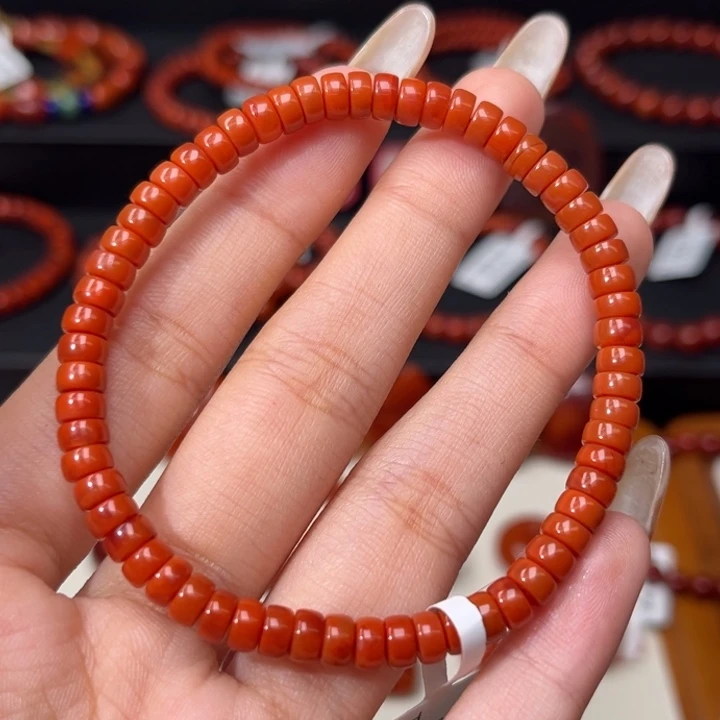 南红玛瑙未镶嵌手链精工直切药片5mm柿子红