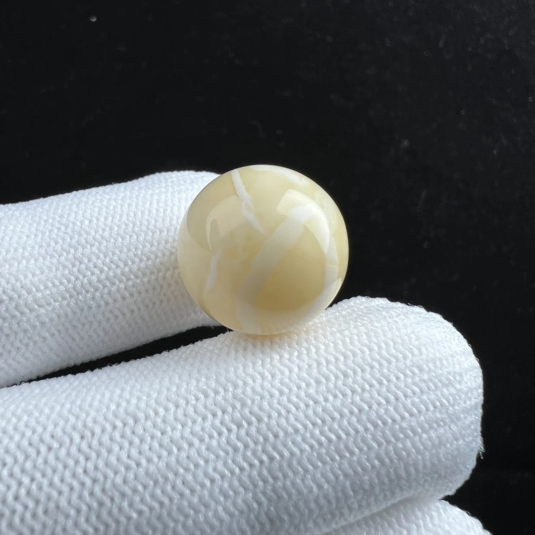 A1409 天然俄料蜜蜡 白蜡妖花圆珠单珠15.3mm 支持鉴定假一罚四