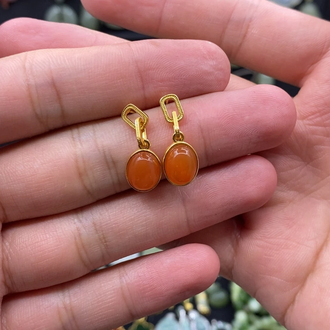 南红玛瑙银S925镀金镶嵌颈饰