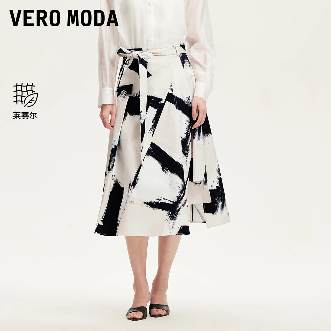 Vero Moda欧若风半身裙女商场同款腰带设计印花半身裙325216004