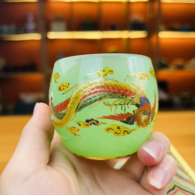 官方正品《龙凤呈祥》汝青琉璃夜光杯/容量80毫升