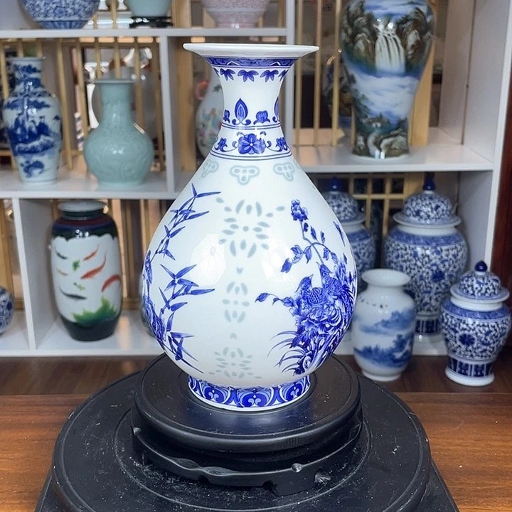 摆件原价228青花玉壶春花鸟瓶