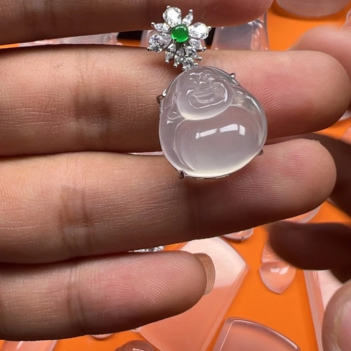 石英质玉银S925镶嵌吊坠(赠链)佛公吊坠