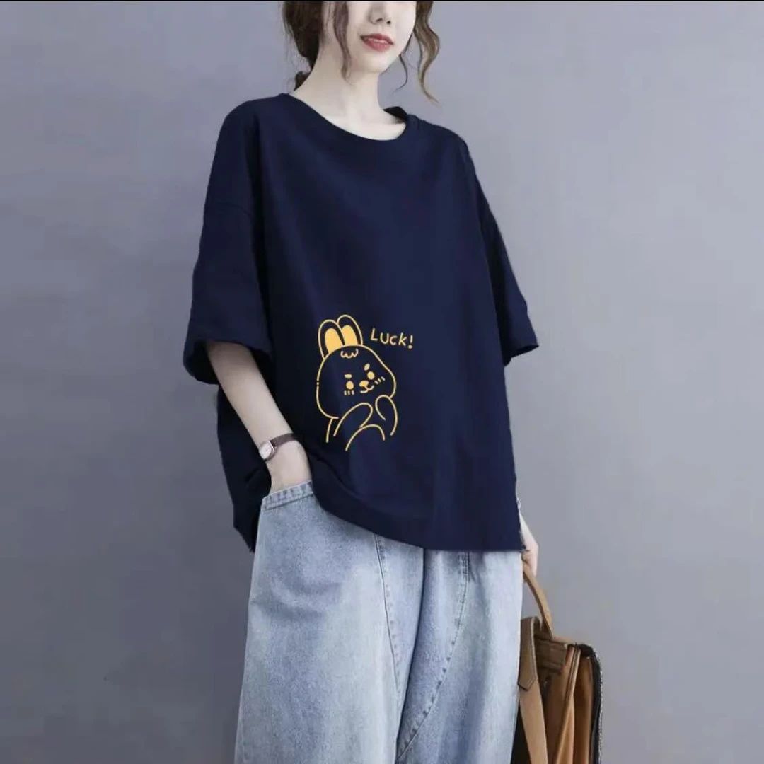 100%纯棉短袖T恤女夏季大码显瘦宽松韩版百搭半袖洋气休闲上衣ins