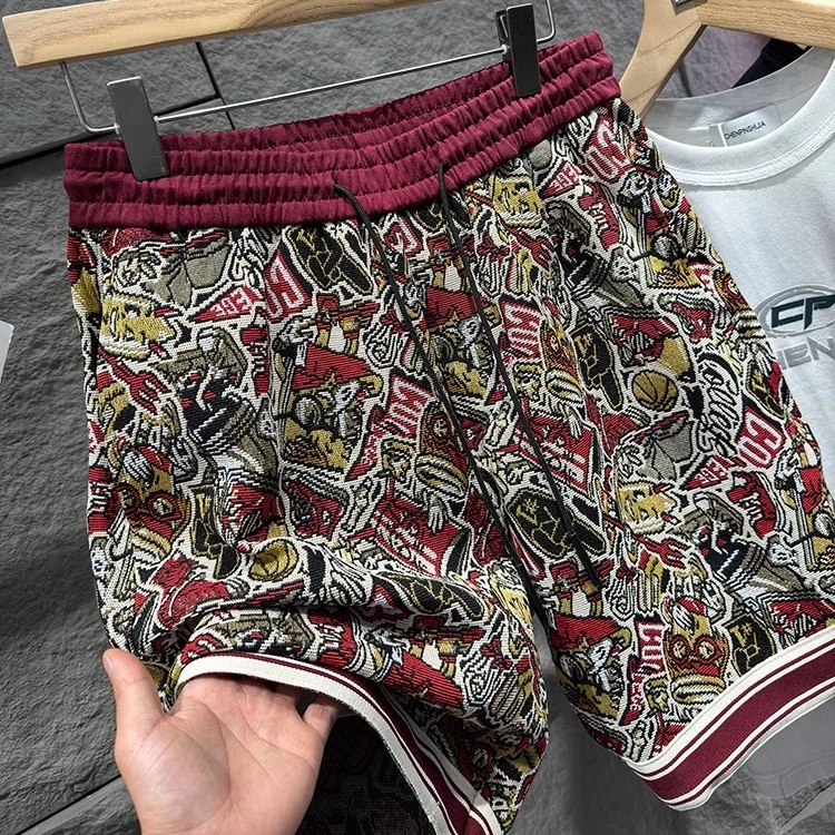 侃爷醉爱！复古限量版！重磅提花！宽腰头织带男士运动宽松中短裤