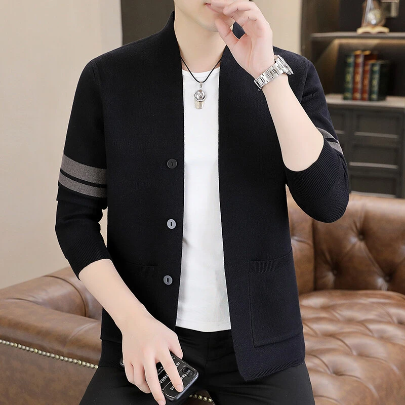 秋季开衫毛衣男士长袖亨利领针织衫外套休闲百搭简约潮流帅气上衣