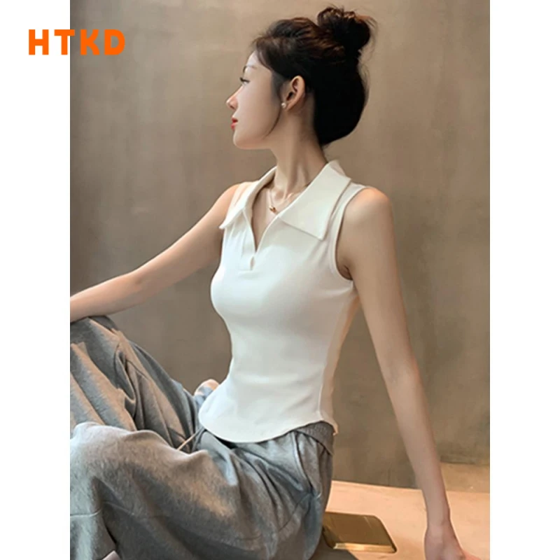 HTKDo领不规则吊带背心2025夏季新款西装内搭外穿无袖翻领上衣