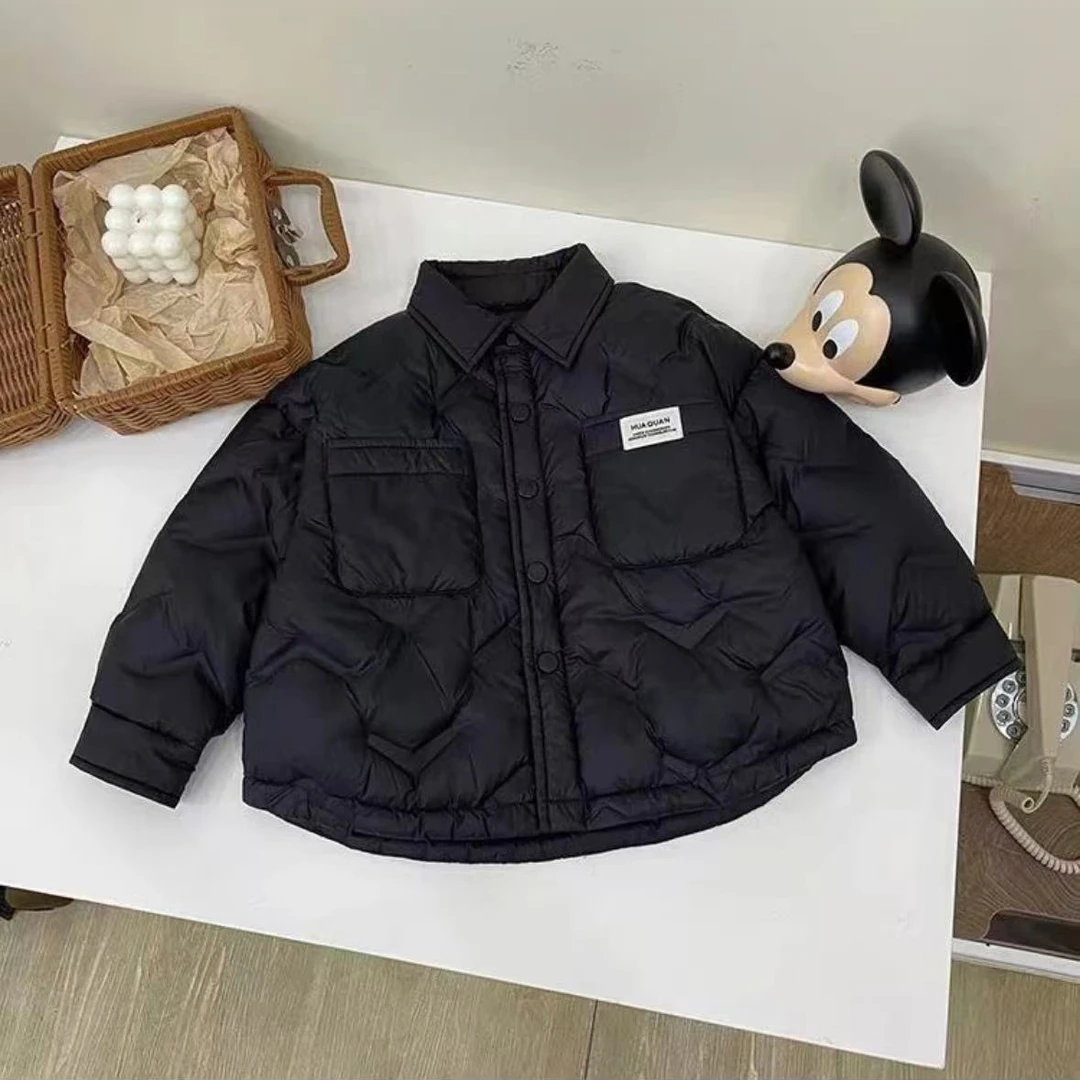 新款加厚冬季轻薄儿童长款棉服宝宝韩版棉袄休闲纯色男童中小童