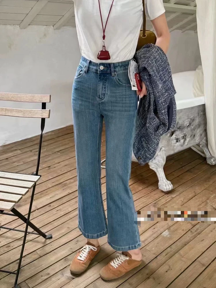复古高腰马蹄牛仔裤女喇叭裤春季修身显瘦气质直筒百搭韩版