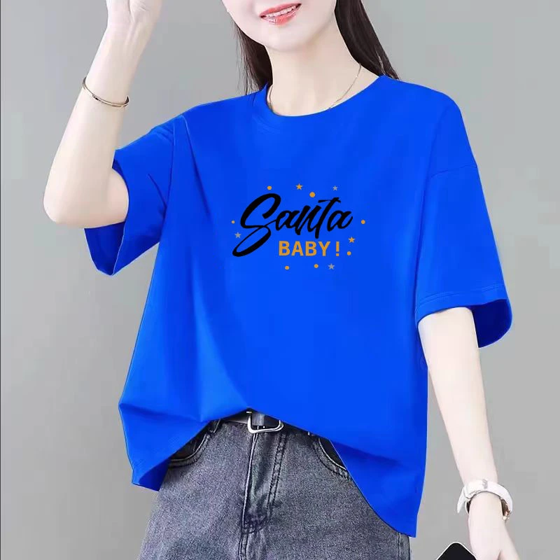 清仓捡漏～200斤100%纯棉短袖T恤慵懒风百搭半袖印花显瘦圆领上衣