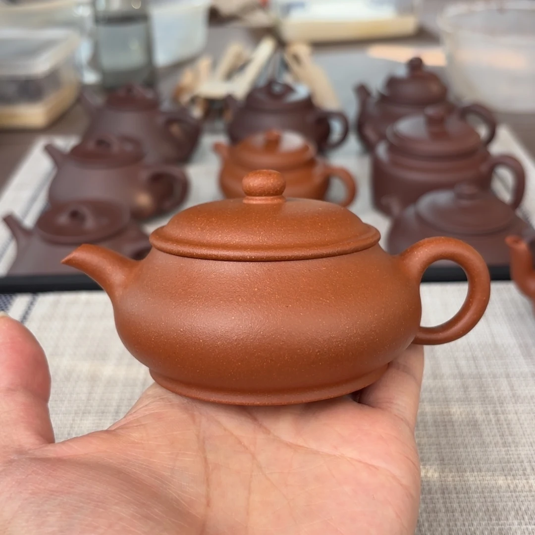 茶壶紫砂半手工红降坡明炉壶150cc