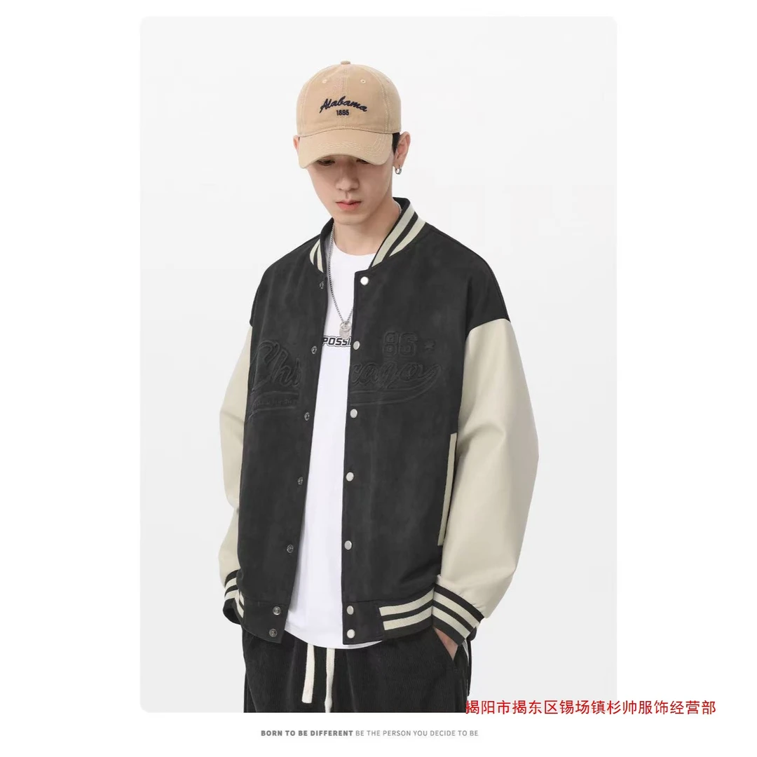 薄款美式复古字母拼接棒球服夹克男女ins潮流百搭单排扣爆款外套