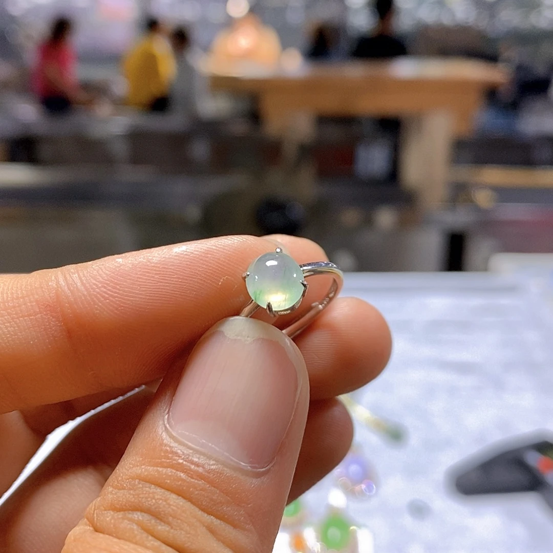 翡翠戒指银S925镶嵌21号