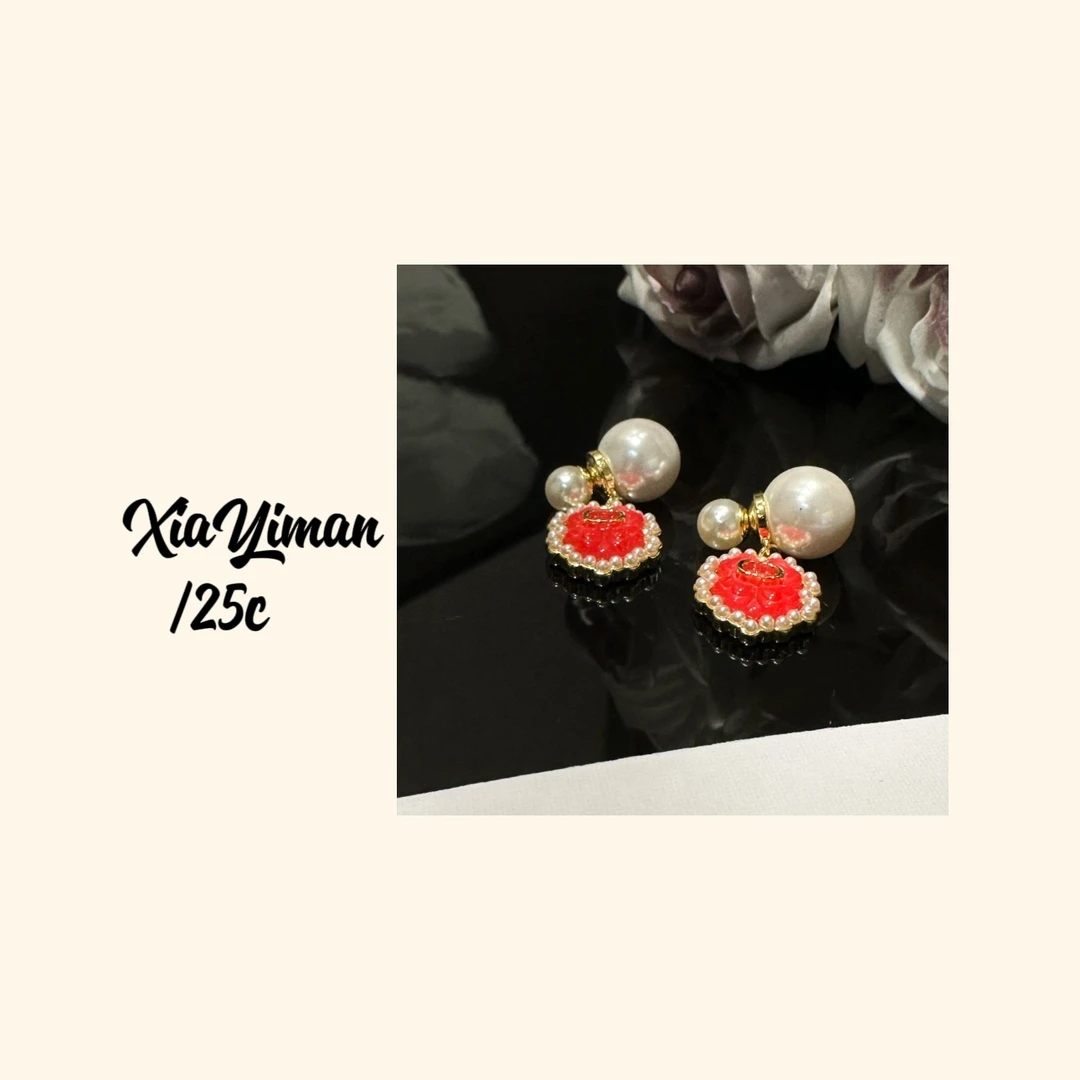 铜合金仿珍珠耳饰 法式珠珠粉红色小花吊坠耳钉MZ3017