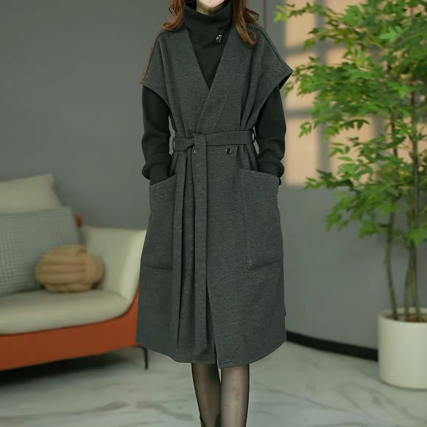 醋酸羊毛2025秋季新款时尚欧版洋气宽松显瘦连衣裙+长马甲套装