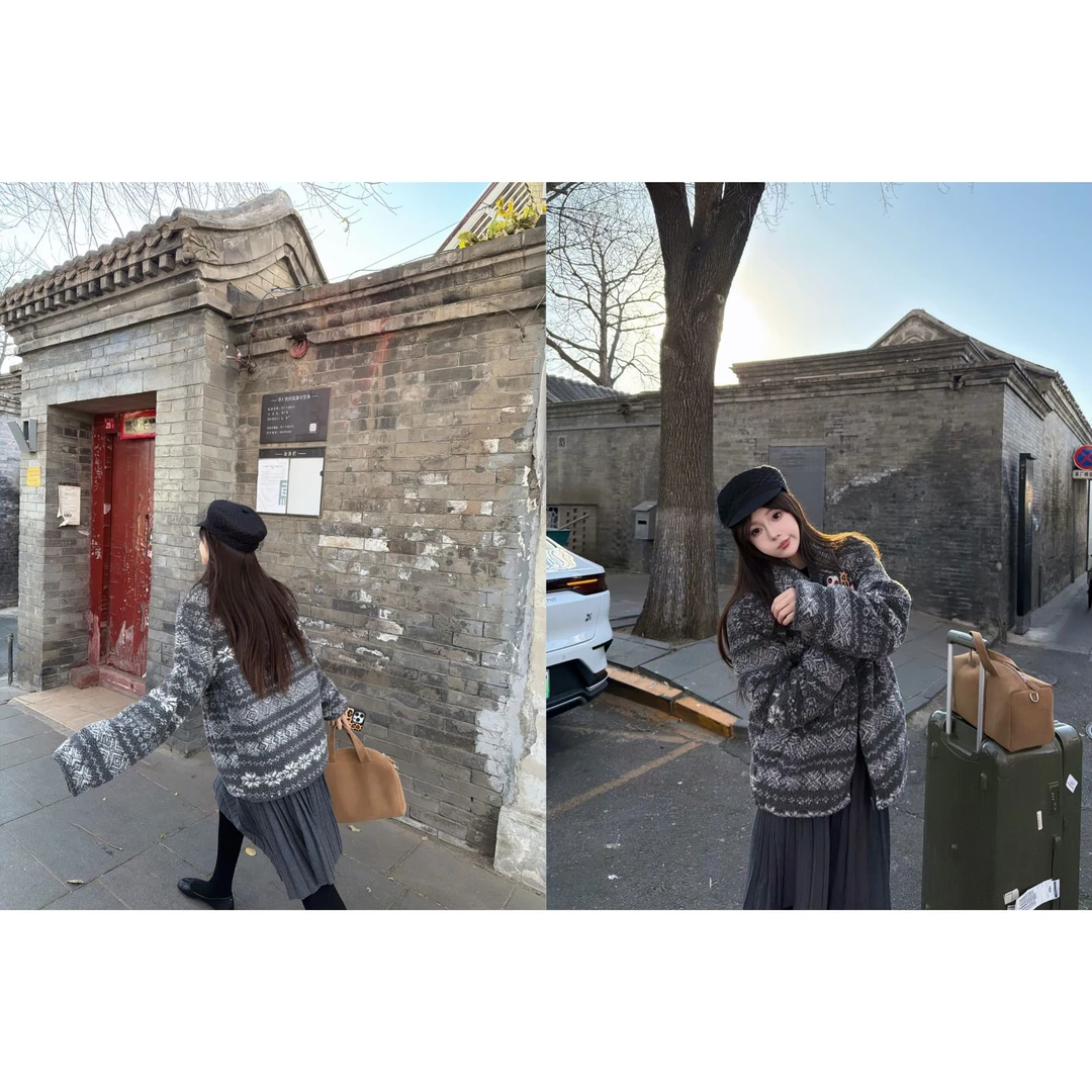 panghu2025FW【费尔岛】韩系费尔岛提花翻领加厚羊羔绒拉链棉服外套