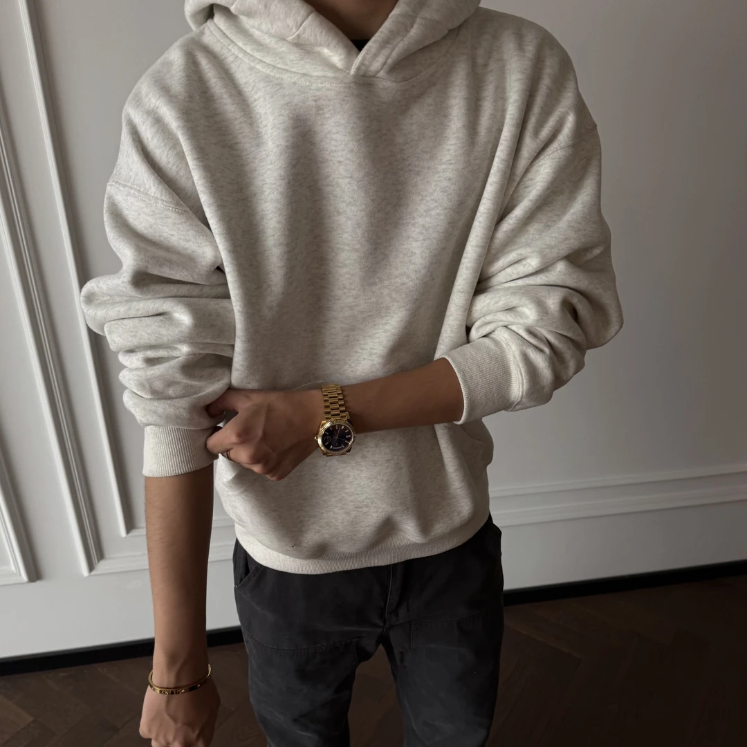 TZG 重磅500g短宽宽松纯色连帽卫衣cleanfit休闲秋冬加厚外套6322