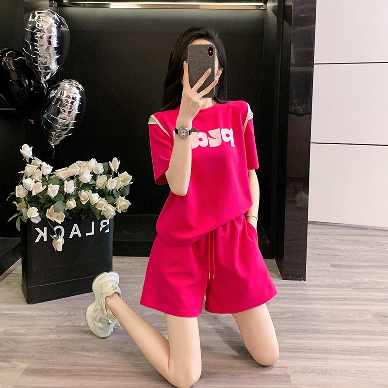 网红纯欲慵懒风时尚运动套装女夏季洋气减龄休闲百搭阔腿裤两件套